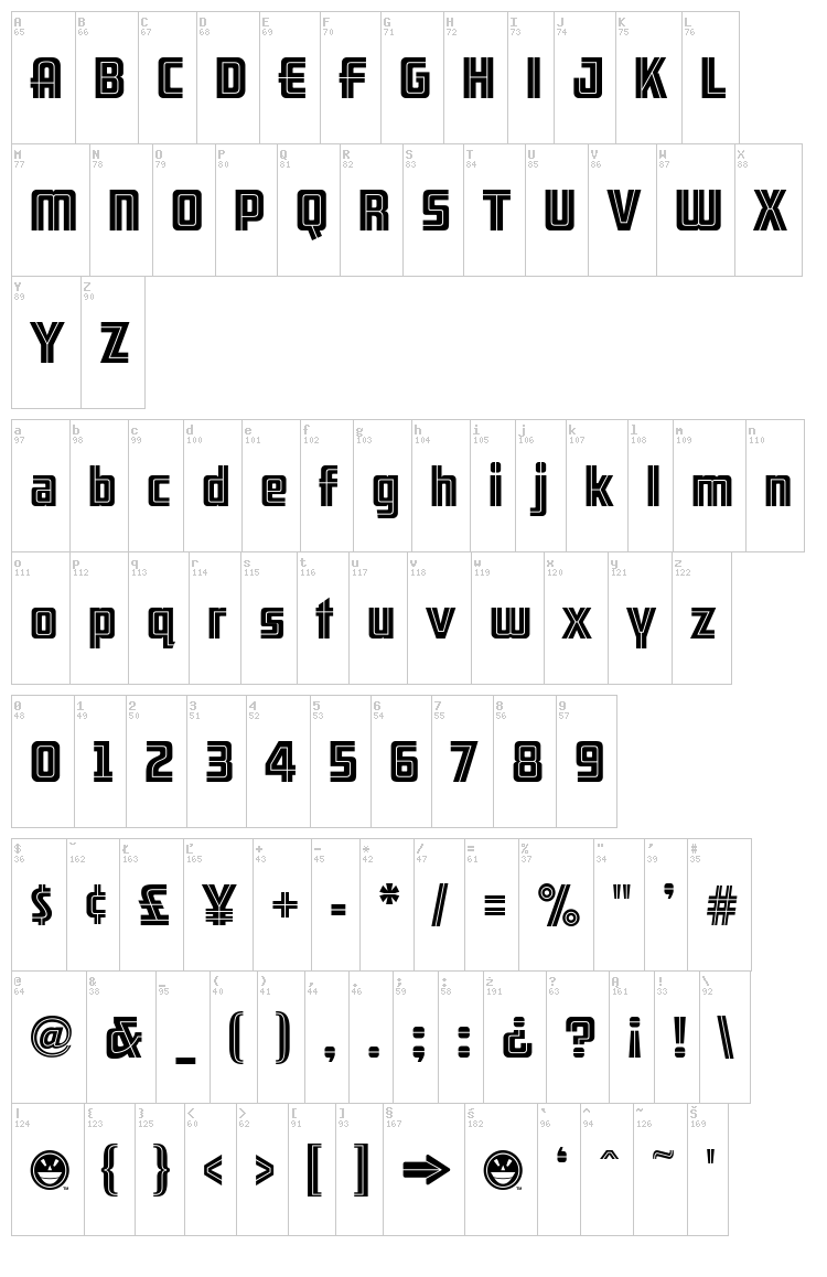 ARB-66 Neon JUN-37 font map